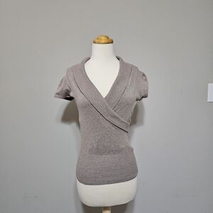 BCX Taupe Wrap V-Neck Knit Sweater Top Women's Medium
